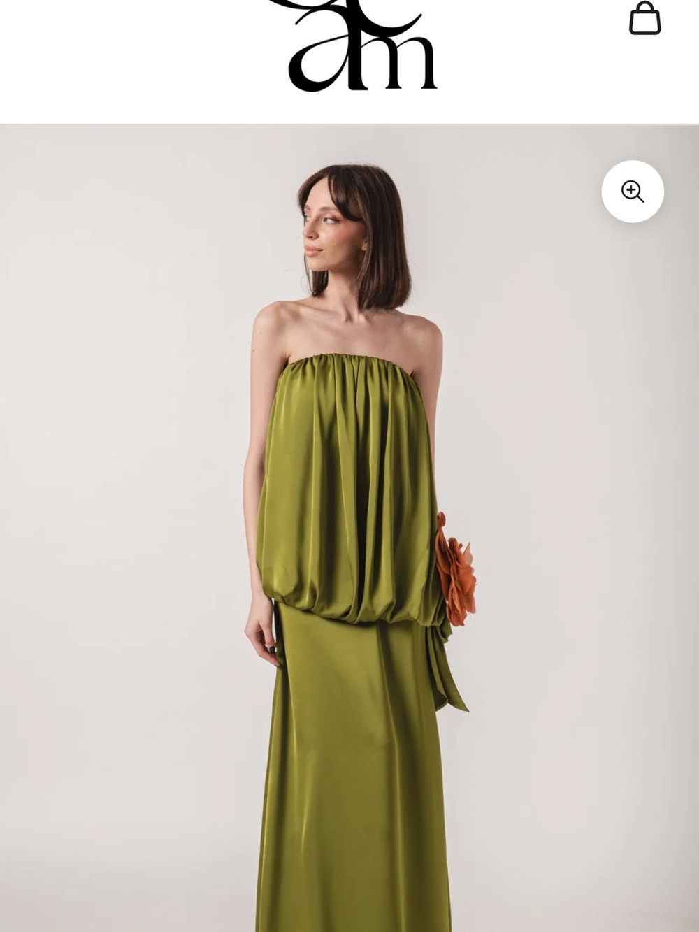 Strapless Olive Green Satin Bubble-Hem Gown